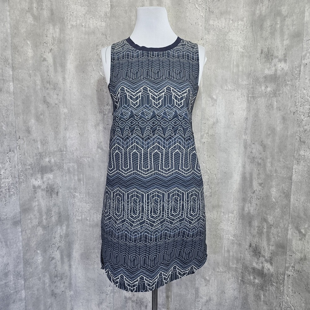 Trouve Womens M Grey White Geometric Pattern Banned Cutout Sides Tank‎ Dress